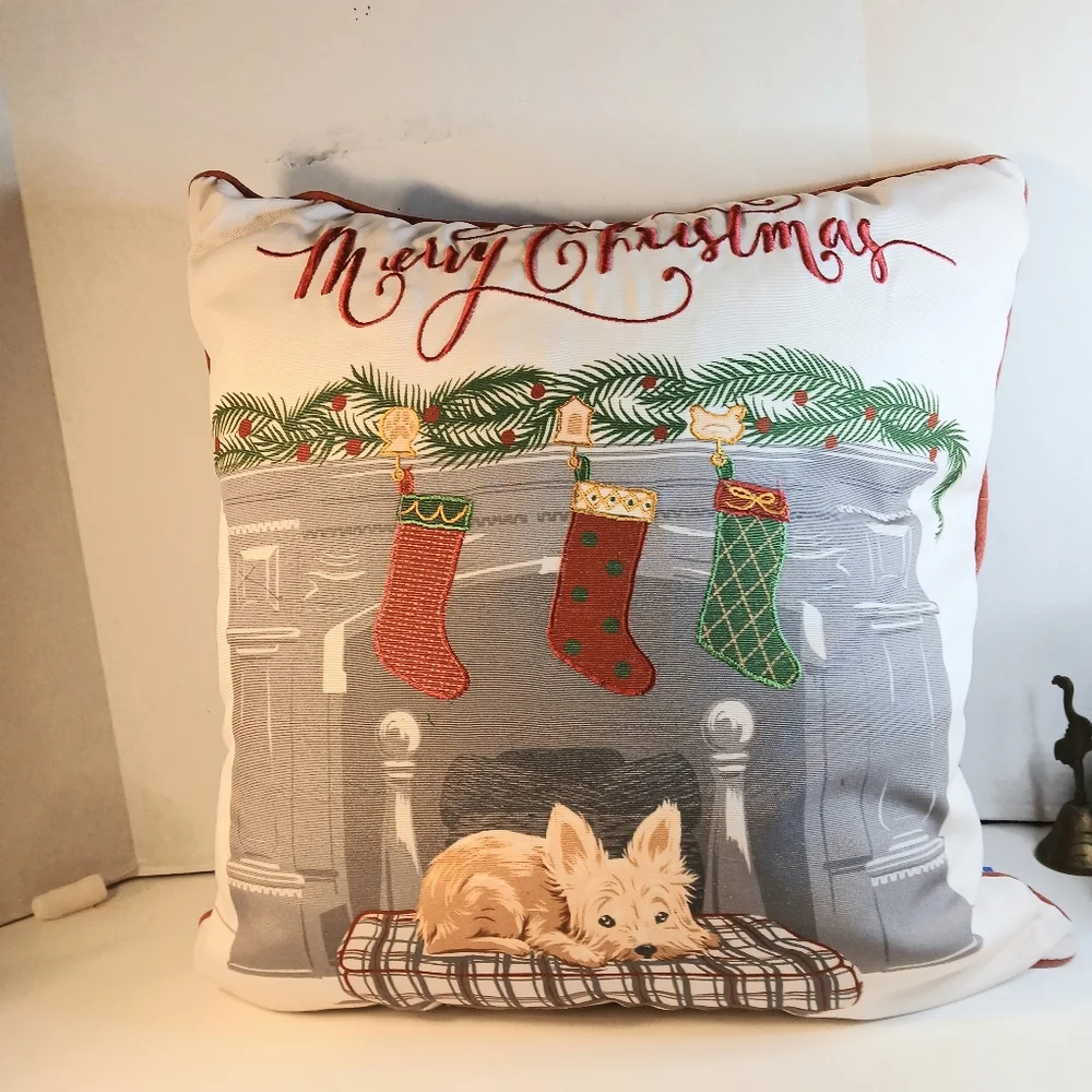 Humane Society Large Christmas Puppy And Stockings Pillow 17x17